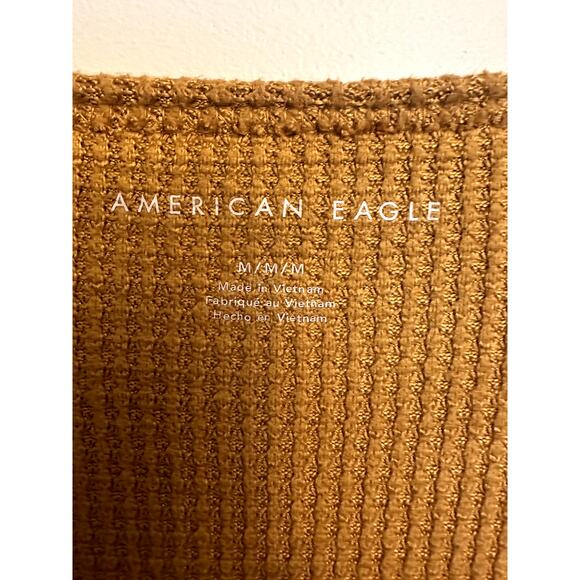 American Eagle Mustard Waffle Knit Long Sleeve Top - Picture 2 of 5
